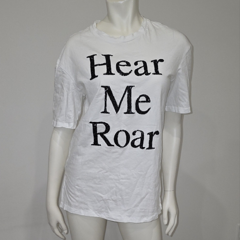 H&M By Katy Perry White Graphic Tee with 'Hear Me Roar' Print XS